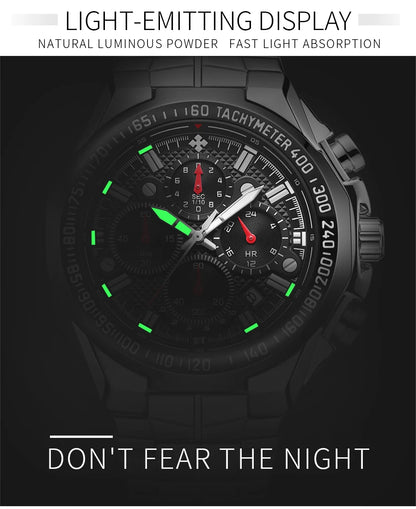 WWOOR Top Brand Luxury Sport Watch For Men Quartz Chronograph Date Luminous Black Full Steel Wrist Watch Male Clock Reloj Hombre