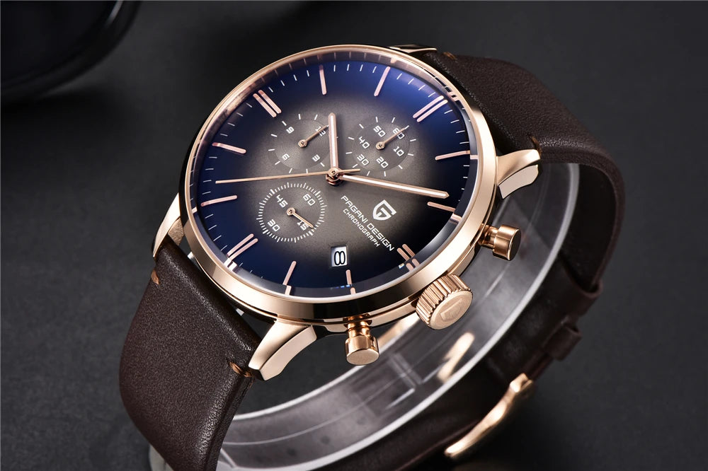 PAGANI DESIGN Men's Fashion Casual Brand Watch Waterproof 30m Luxury Leather Sports Quartz Chronograph VK67 Relogio Masculino
