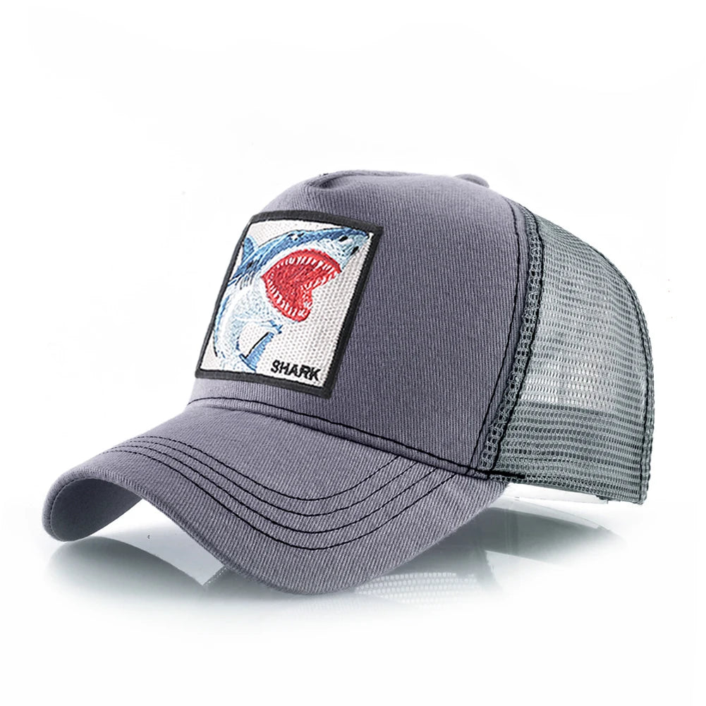 Trucker Caps Men Women Streetwear Hip Hop Baseball Cap With Shark Embroidery Patch Snapback Drake Bones Casquette Four Seasons