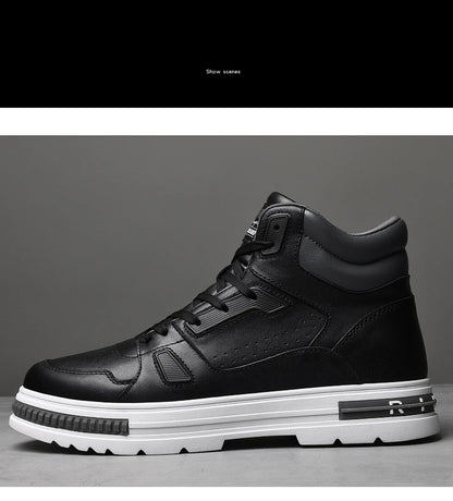 FUQIAO New High Top Elevator Shoes Casual Men Sneakers Heightening Height Increase 8cm Cow Split Leather Leisure Designer Shoes