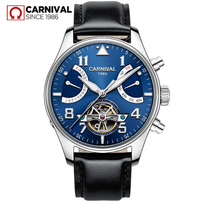 CARNIVAL Fashion Tourbillon Mechanical Watches for Man Automatic Watch Sapphire Waterproof Calendar Luminous Relogio Masculino