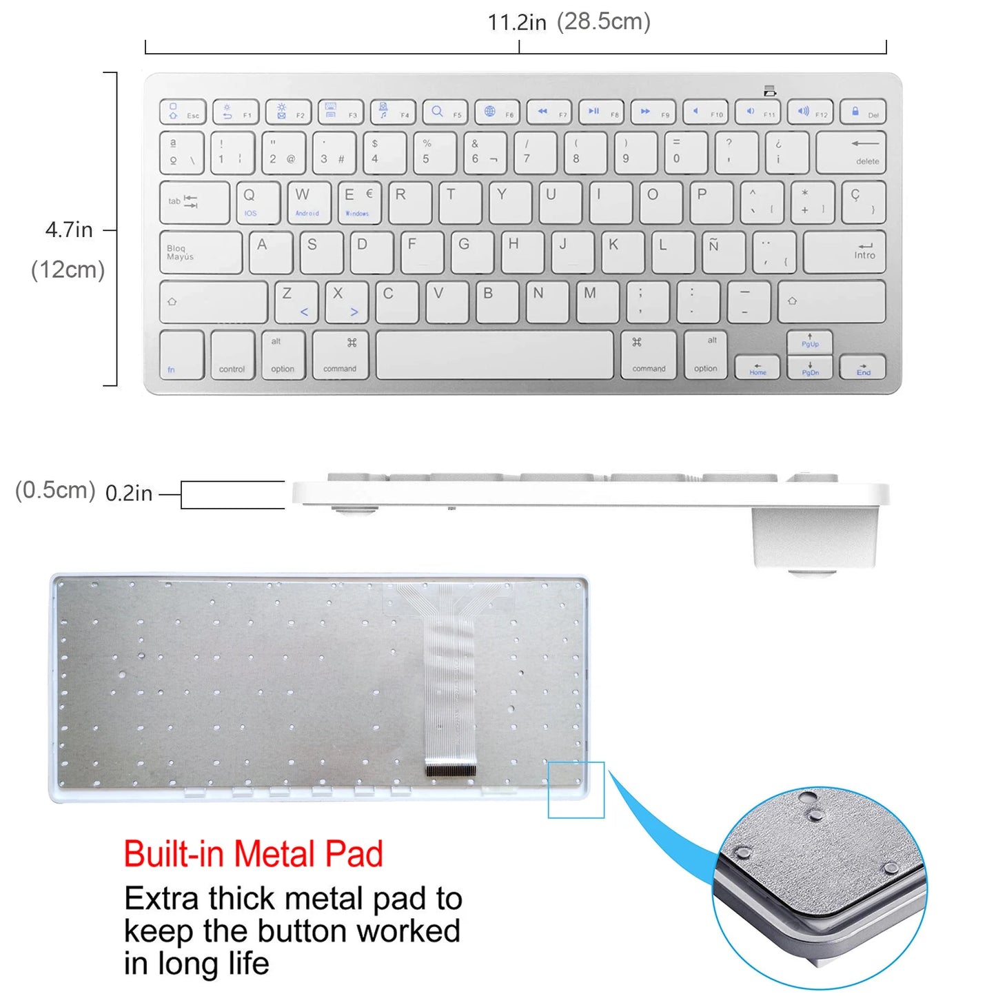 Portable Spanish Bluetooth Keyboard Light Slim Wireless Keyboard for Mac iPad iPhone iOS Android Windows Smart TV