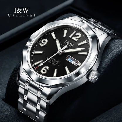 Relógio CARNIVAL para homem em tungsténio, marca de luxo, movimento automático NH36, relógio mecânico de pulso para homem, resistente à água, Montre Homme