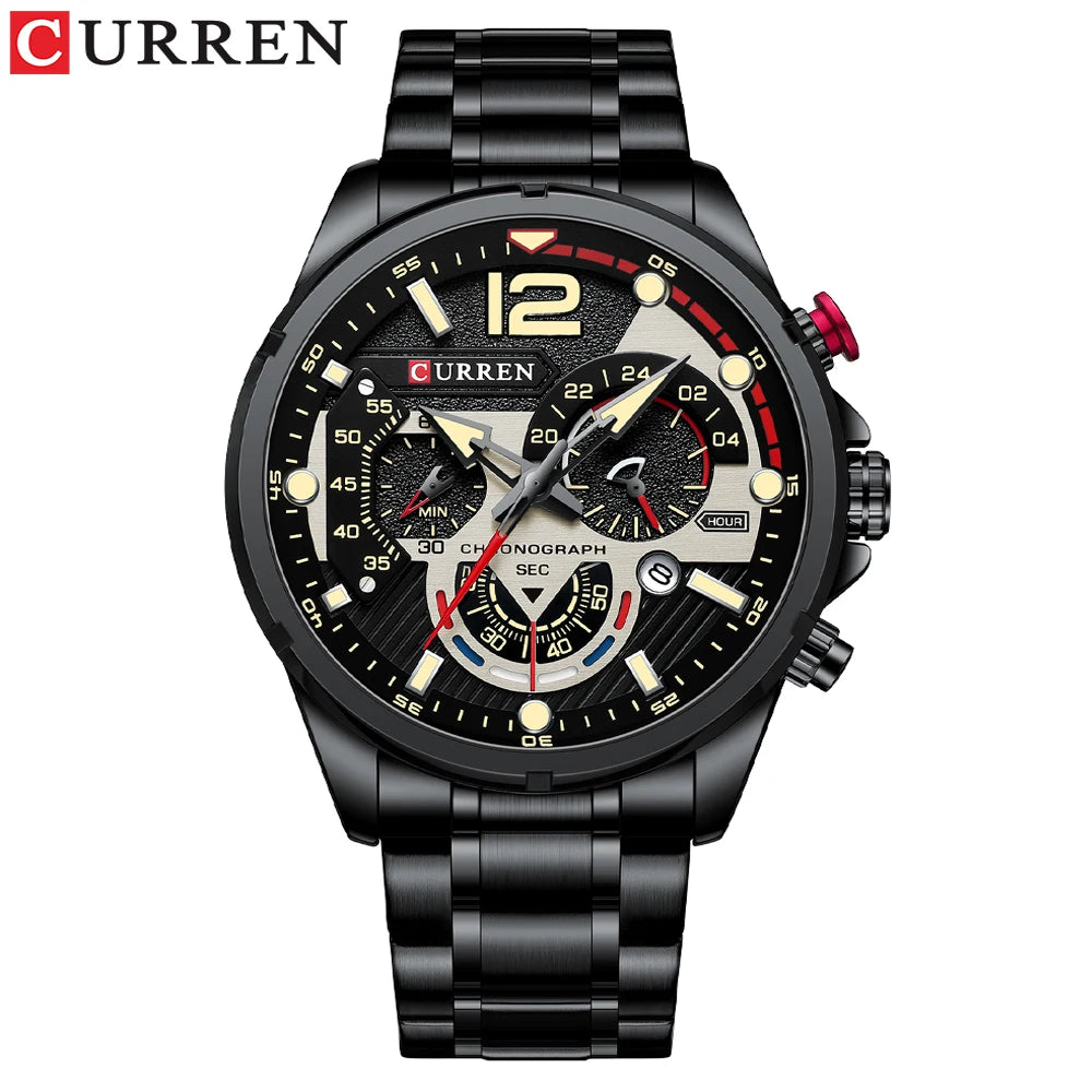 CURREN Casual Business Chronograph Waterproof Stainless Steel Watch Mens New Luxury Fashion Quartz Men wristwatch  часы мужские