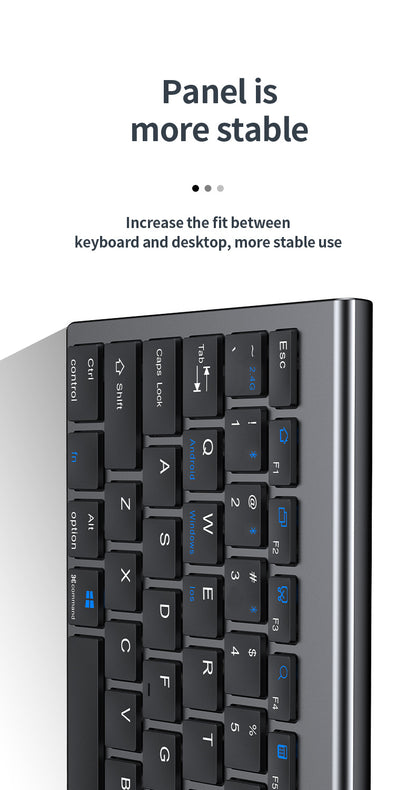 Teclado Sem Fios Bluetooth 5.0&3.0&2.4G FN+1/2/3 Dual-Mode 350mAh Ultra Fino para Portátil, PC, TV, iPad, Macbook e Android