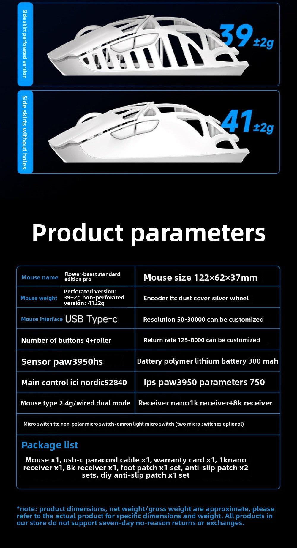 WLMOUSE Beast X Pro, lekka bezprzewodowa mysz gamingowa e-sportowa ze stopu magnezu, 750IPS, 8K, PAW3950HS, 30000DPI, bez podświetlenia
