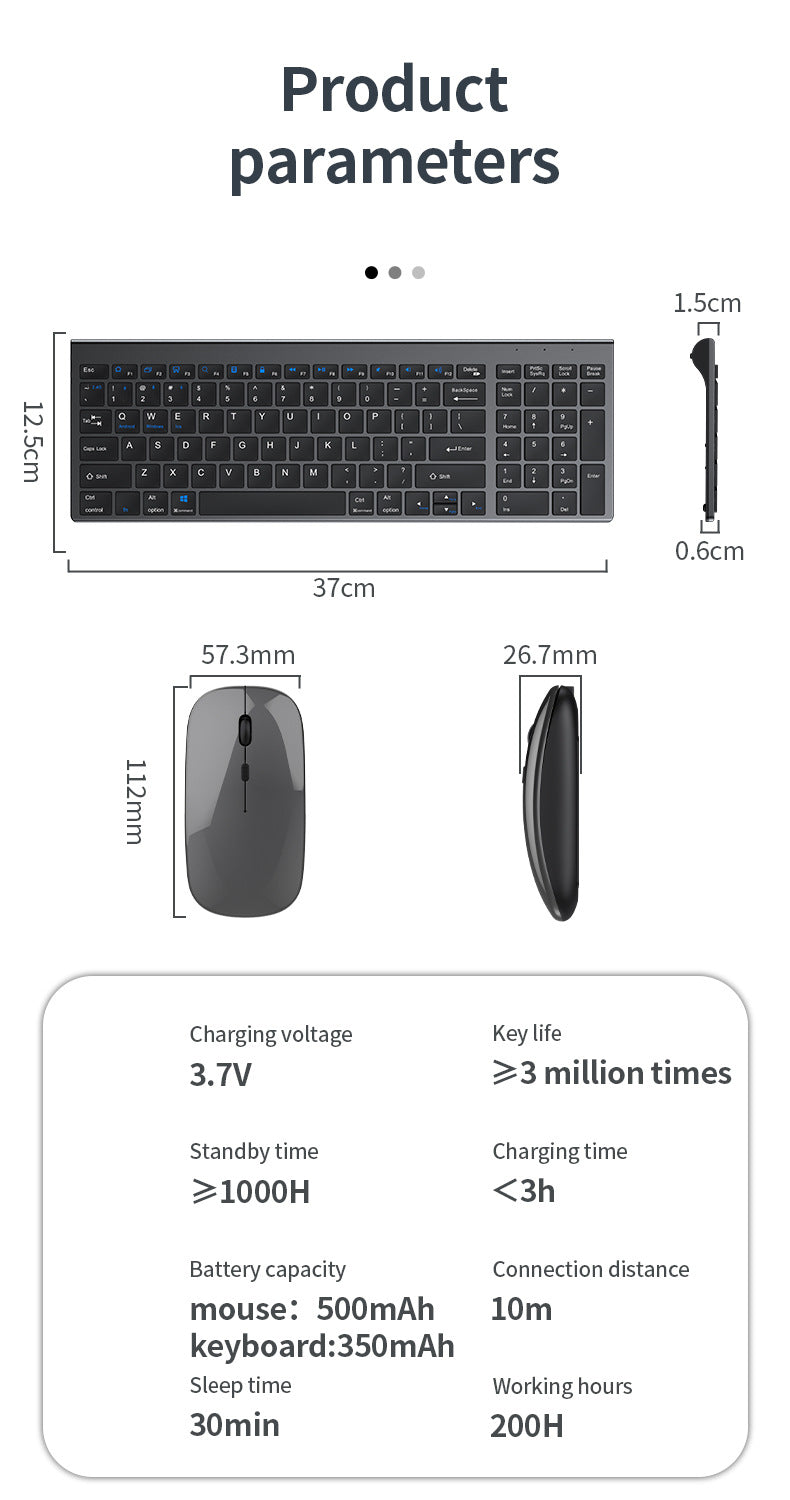 Teclado Sem Fios Bluetooth 5.0&3.0&2.4G FN+1/2/3 Dual-Mode 350mAh Ultra Fino para Portátil, PC, TV, iPad, Macbook e Android