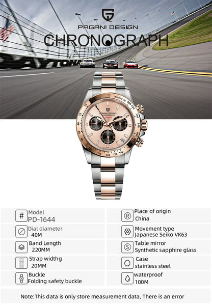 Gold 1644 PAGANI DESIGN 2026 New Men's Watches Top Brand Luxury Mens Quartz Wrist Watch Men Watch Men Chronograph Waterproof