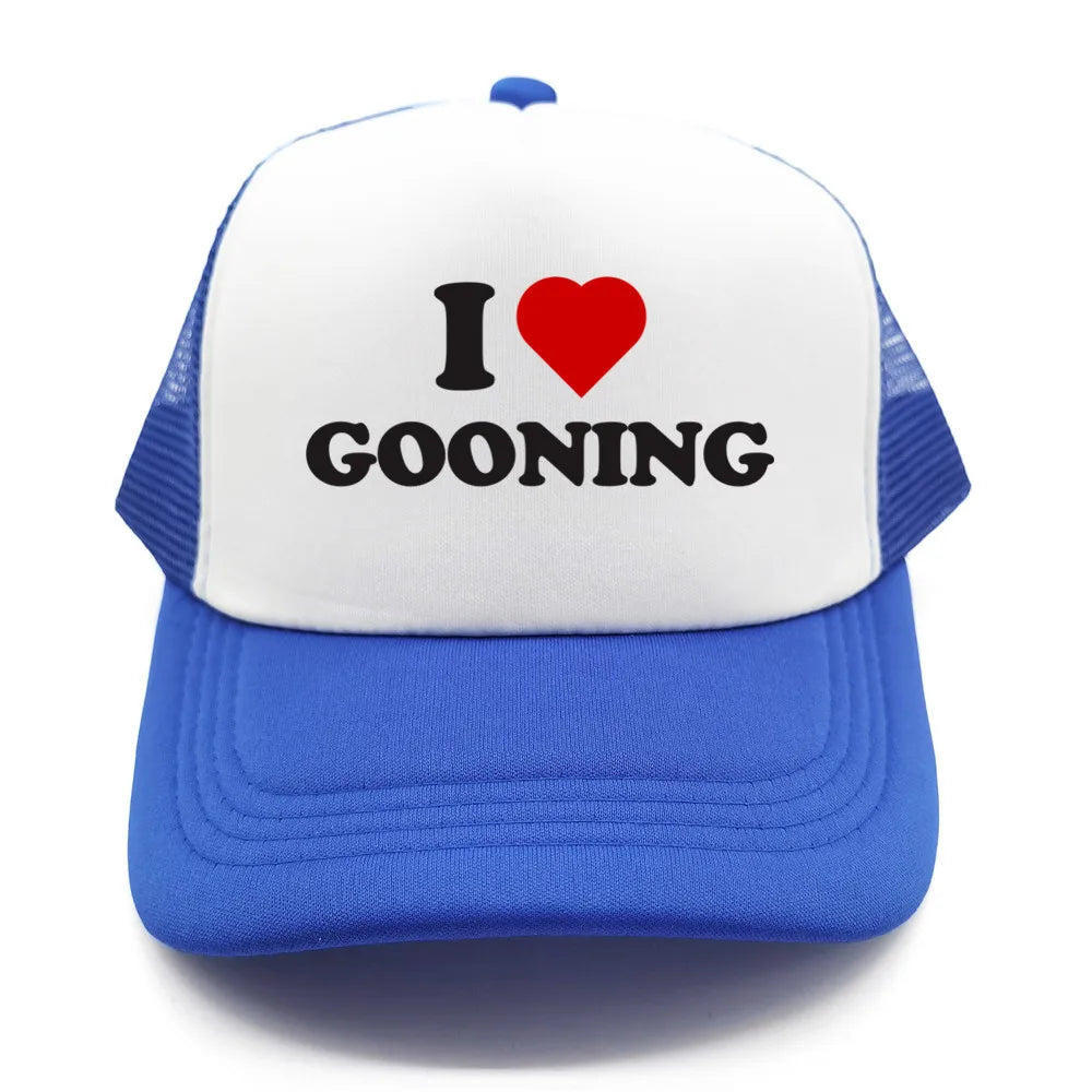 Casquettes de baseball humoristiques « I Love Gooning » – Casquette d'été tendance pour homme en maille, casquette de camionneur humoristique, casquettes unisexes d'extérieur en maille MZ-080