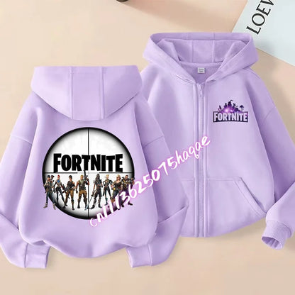 Novo hoodie infantil Fortnite com fecho de correr, estilo cartoon anime, casual e respirável, casaco para meninos, primavera 2026, roupa para criança