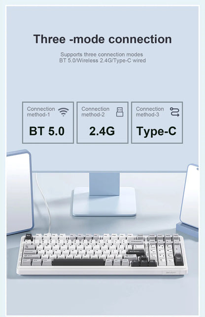 Teclado mecânico AULA F99 Bluetooth 5.0/2.4G sem fios/com fios, teclado gaming com montagem gasket, 99 teclas, personalizável
