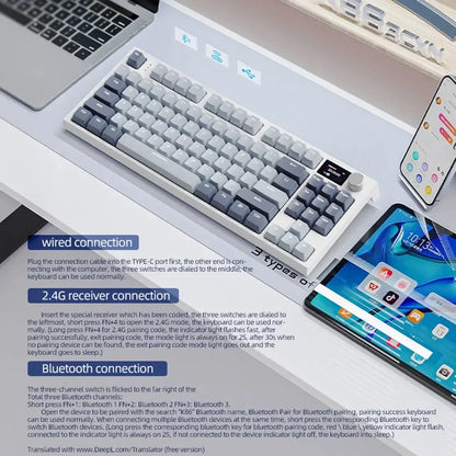 Attack Shark K86 Wireless Mechanical Keyboard, TFT Display, Metal Knob, RGB Backlit, Hot-Swappable, Bluetooth for Gaming & Office