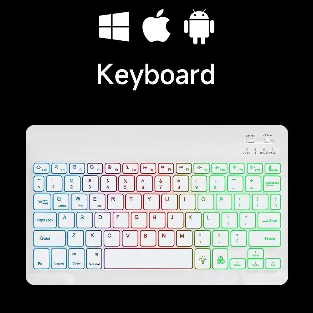 Mini Backlit RGB 10-inch Bluetooth Keyboard Wireless Mouse Rechargeable for Spanish Russian Hebrew Korean French Arabic Portuguese