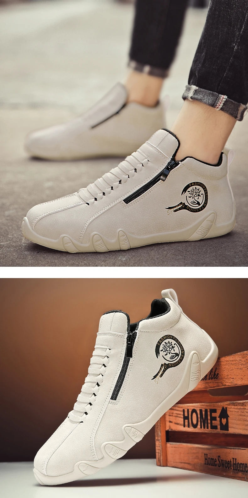 Men's Casual Shoes Side Zipper Short Boots Versatile Flat Bottom Trendy Fashionable Men's Shoes Suitable for Outdoor Sports