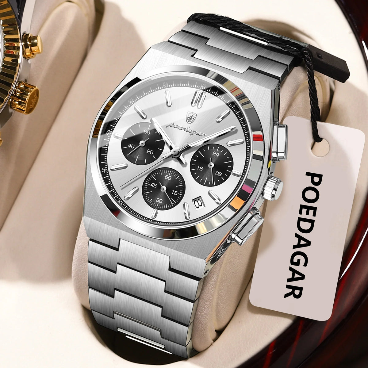 POEDAGAR Luxury Men's Watch Chronograph Date Stainless Steel Casual Man Clock Waterproof Luminous Fashion Quartz Watches For Men