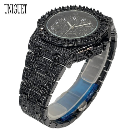 UNIGUET Hip Hop Wristwatch For Men Luxury lce Out Full Diamond Watches Fashion Green Watch Waterproof Clock Man 2026 Hot Sale