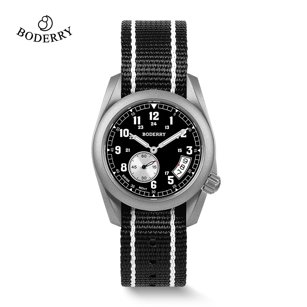 Boderry Field Watch Titanium Quartz Watches VOYAGER 38 Mens 100M Waterproof Clock Military Sport Luminous Business Wristwatch