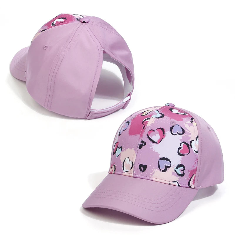Hot High Ponytail Kids Hat Baseball Cap For Girls Boys Travel Sun Hat Adjustable Children Peaked Caps Hollow Back Ponytail Caps