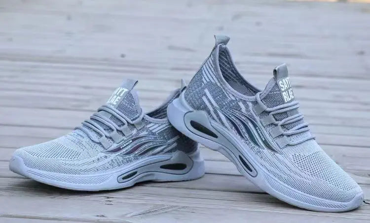Breathable Running Shoes Men's Sporty Casual Outdoor Travel Lightweight Rubber Outsole Flat Heel round Toe Knitted Mesh Upgraded