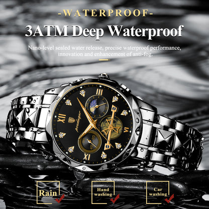 POEDAGAR Top High Quality Man Wristwatch Stainless Steel Chronograph Business Men Watch Waterproof Luminous Quartz Men's Watches