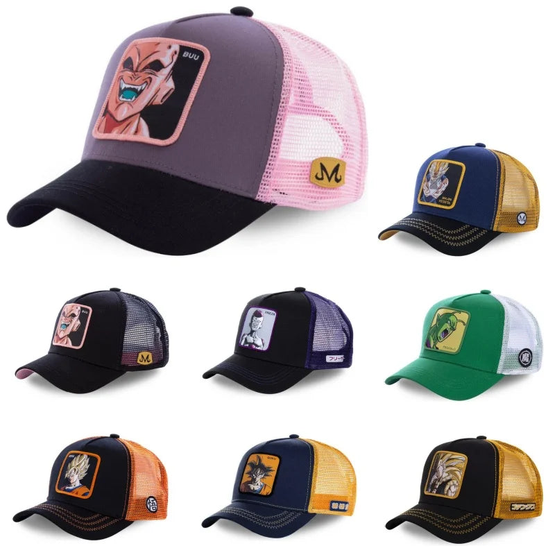 Casquette Dragon Ball Son Goku pour l'été : casquette de voyage à visière, pour homme, brodée, style hip-hop, visière pare-soleil, casquette trucker ajustable en maille