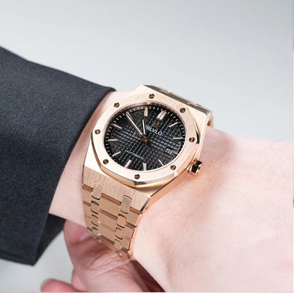 OBLVLO TM-ASP Luxury Men's Watch 41mm Blue Dial Rose Gold Automatic Luminous Waterproof Mechanical Casual Business Watch
