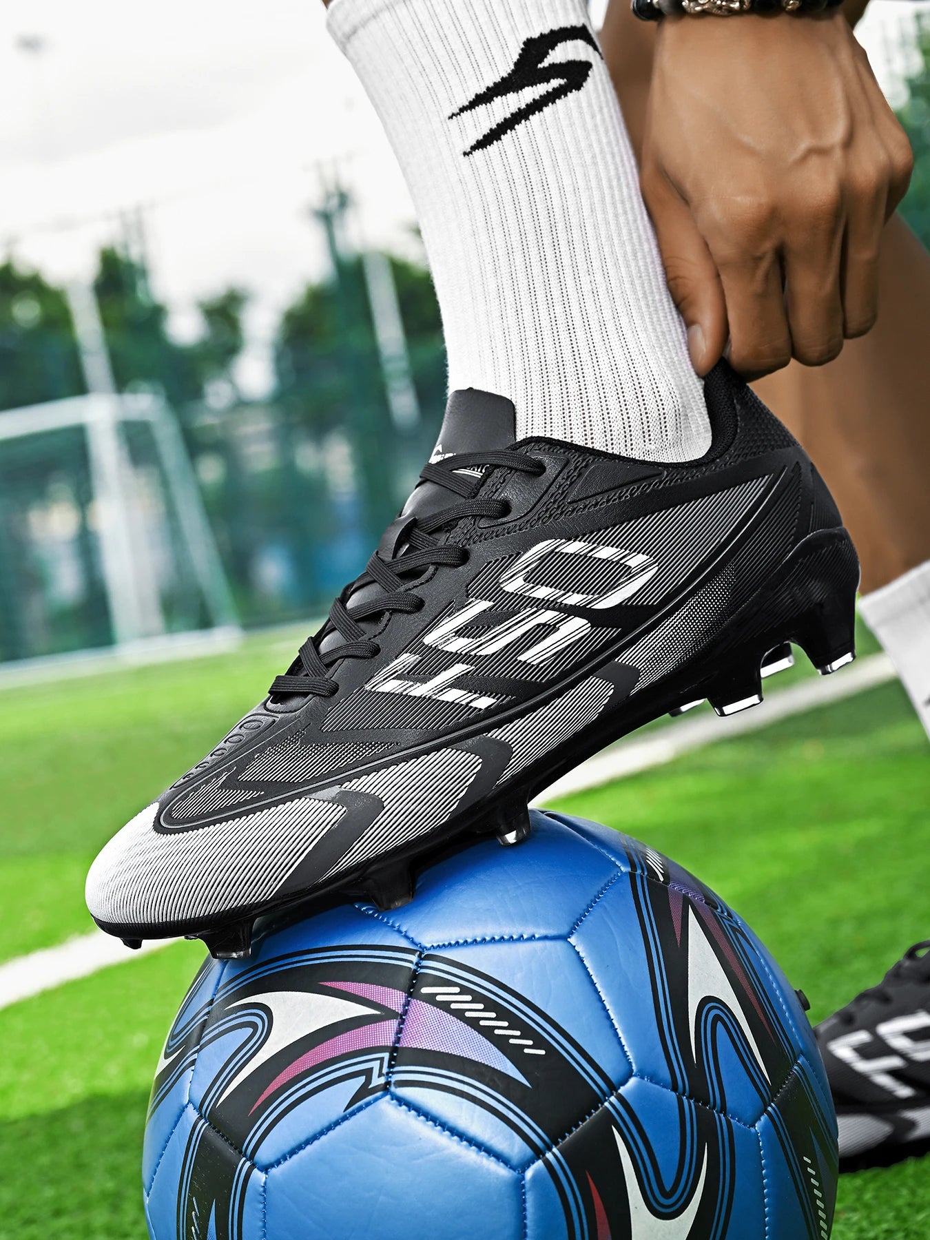 AG/FG Football Boots Kids Youth Teenagers PU+Fabric Upper TPU Sole Non-Slip Firm Ground Training