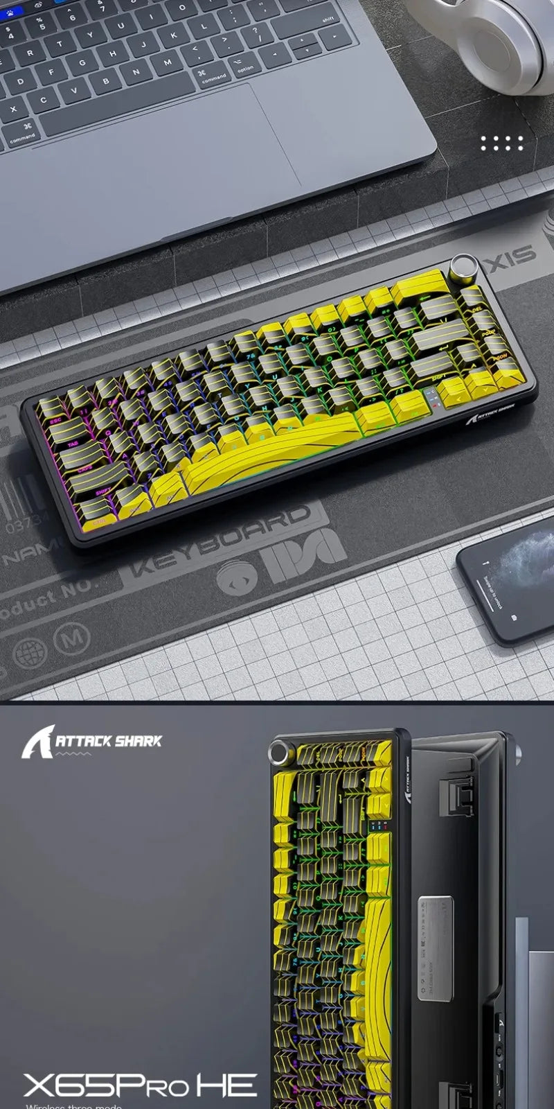 Attack Shark X65 PRO HE Magnetic Switch Keyboards 8K RT 0.001mm Side Engraving Bluetooth Wireless Gaming Keyboards Windows Mac PC