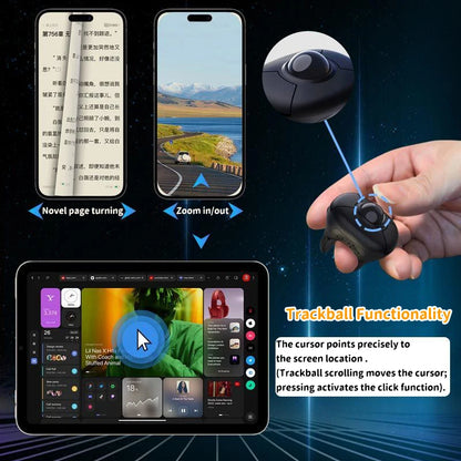 Novo Rato Trackball de Dedo em Anel 2.4G+Bluetooth Sem Fios com Controlo Remoto para Vídeos Curtos/PPT/Discursos/Ecrãs de Veículos