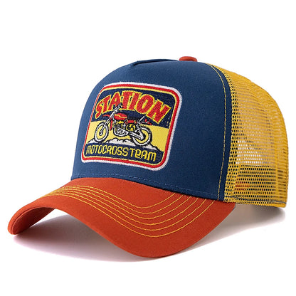 Hot Sale Unisex Mesh Trucker Hat Classic Motorcycle Pattern Breathable Summer Baseball Cap Streetwear Cap for Men Women