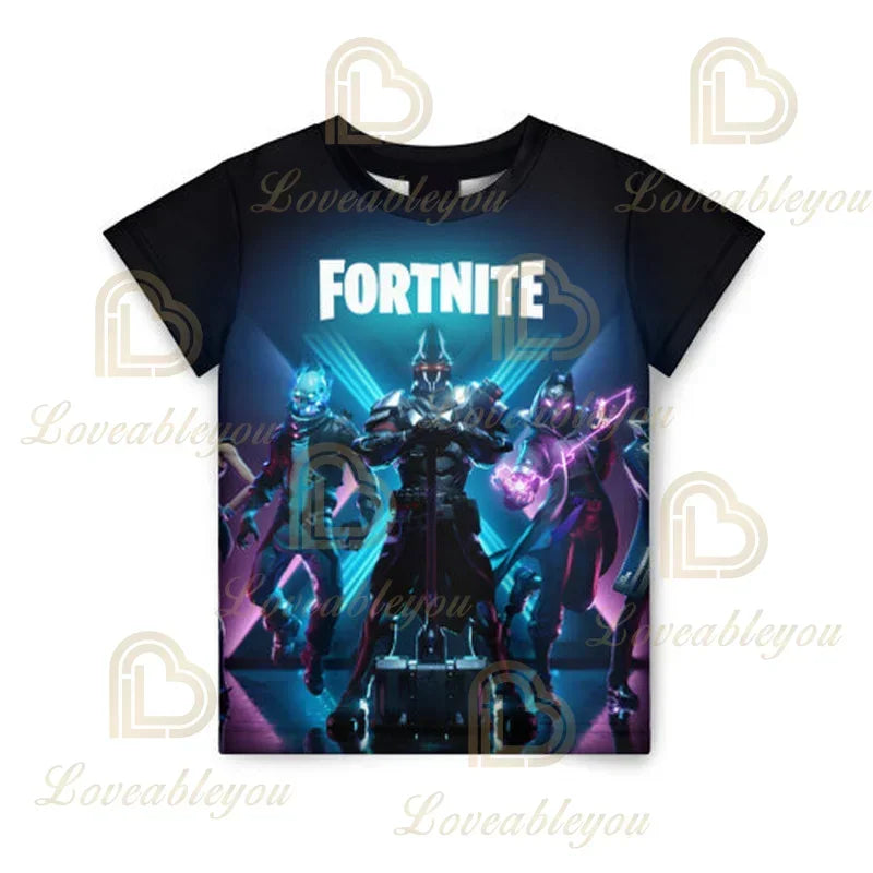 T-shirt de manga curta Fortnites com impressão 3D, estampado cartoon de jogo Battle Royale, roupa para adultos e crianças, T-shirt infantil estilo Harajuku