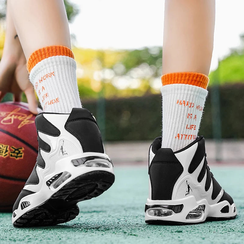 Men's Breathable Lightweight High-Top Basketball Shoes - Non-Slip Rubber Sole, Geometric Pattern Design, Suitable for Running, Training, and Casual Wear - Stylish Sneakers for All Seasons - Perfect Gift for Him, Durable Baske