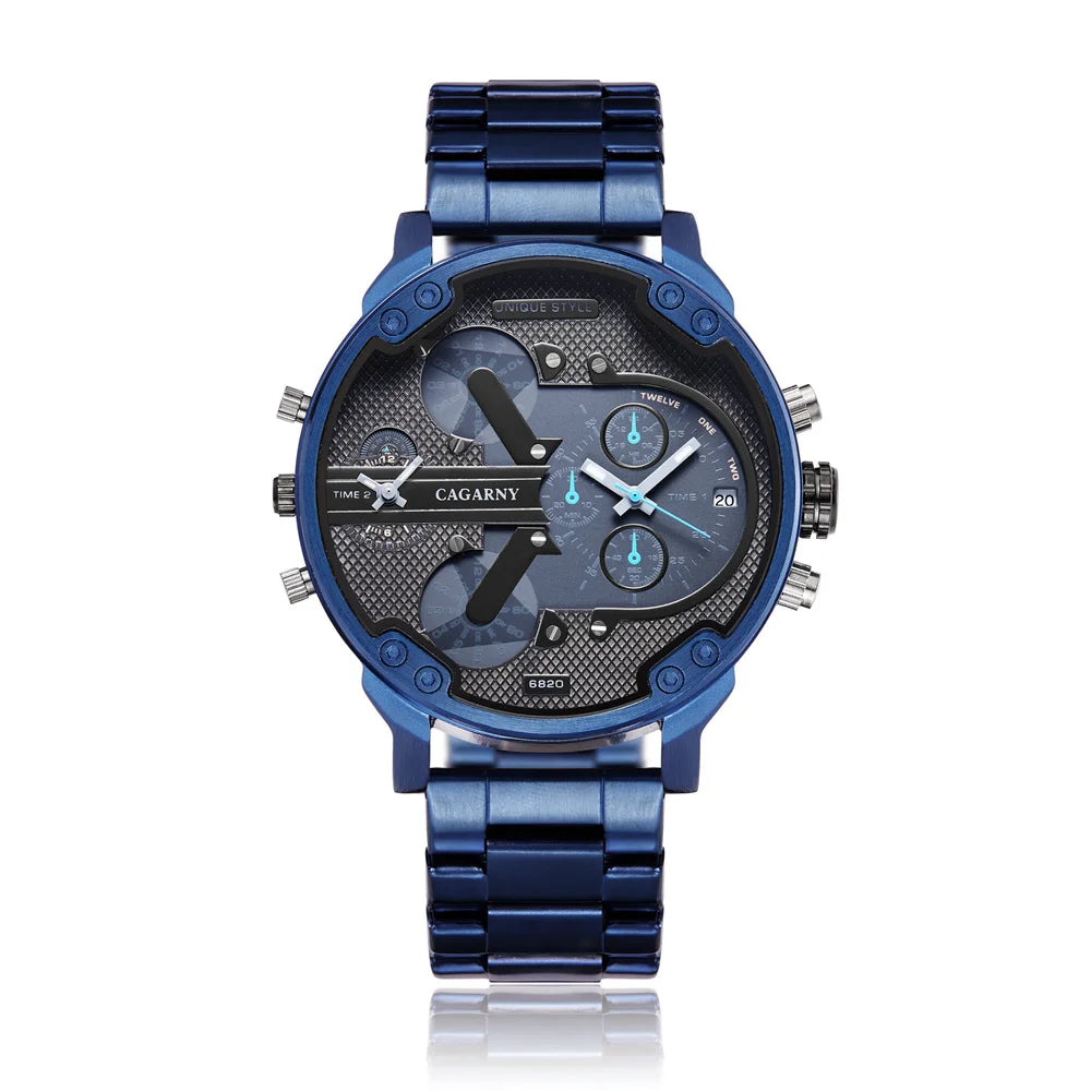 Mens Watches Top Brand Luxury Steel Band Dual Time Watch for Men Large Dial Quartz Wristwatches Relogio Masculino Drop Shipping