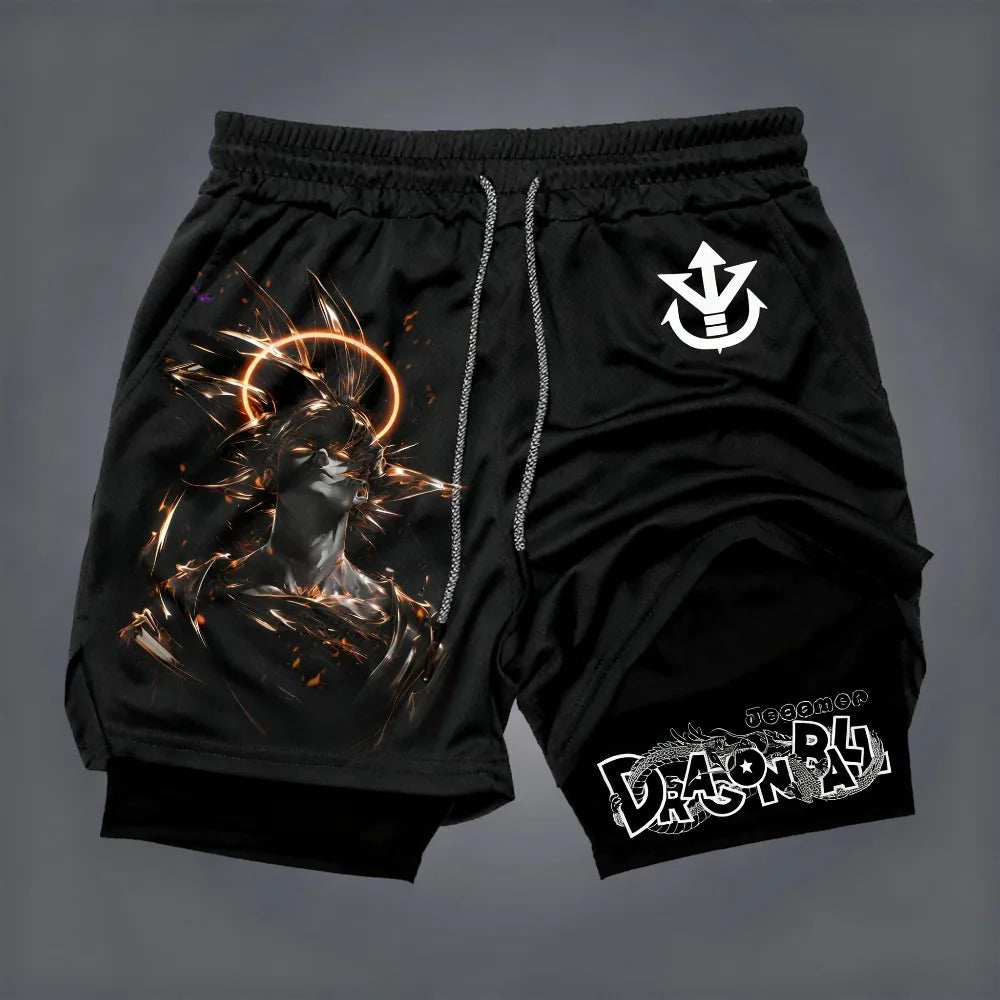 2026 Dragon Ball Men's Double-layer Shorts Goku Black Summer Japanese Anime Fake Two-piece Sports Fitness Quick-drying Shorts