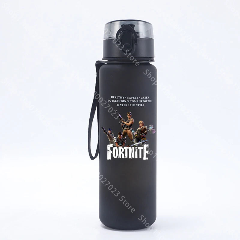 Garrafa de água desportiva Fortnites de 650ML, kawaii, motivacional, à prova de fugas, portátil e reutilizável, para exterior, viagens e ginásio, novo presente giro