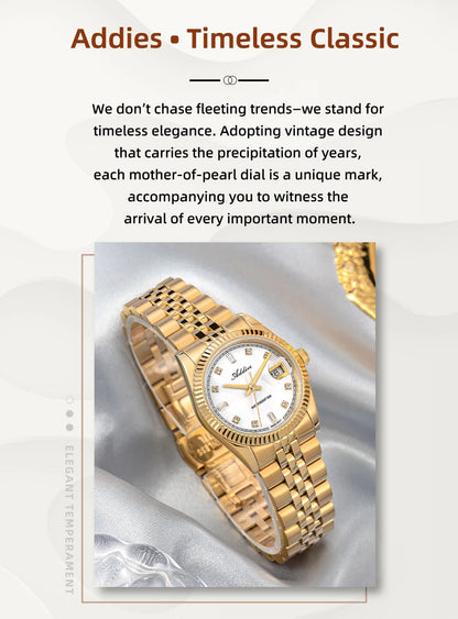 ADDIES New Luxury Women's Watches 28mm Sapphire Glass 50m Waterproof 316L Stainless Steel Business Quartz Wristwatch For Woman