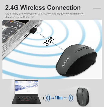 E-YOOSO E-1010 Wireless Gaming Mouse 2.4G USB Optical Mouse, 2400 DPI Ergonomic Wireless Gaming Mouse for Laptop, PC & Office