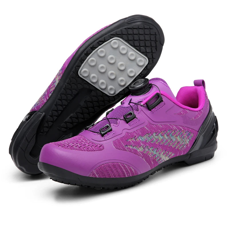 Scarpe da ciclismo MTB uomo donna T03 viola traspiranti, a sgancio rapido, per ciclismo su strada, sport outdoor, racing e allenamento