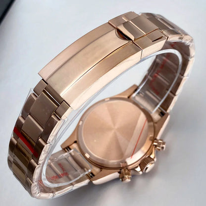 Relógio de Luxo para Homem VK63 com Movimento de Quartzo, Cronógrafo Business, 39mm, Aço/Ouro Rosa, Data, Mostrador Luminescente, Cronógrafo Completo