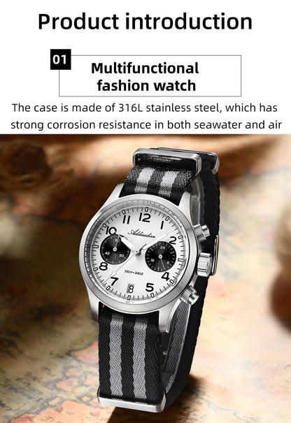 ADDIESDIVE 2025 New Panda Eye Men's Watches Retro Luxury VK64 Quartz Watch Sport Chronograph 100M Waterproof Luminous
