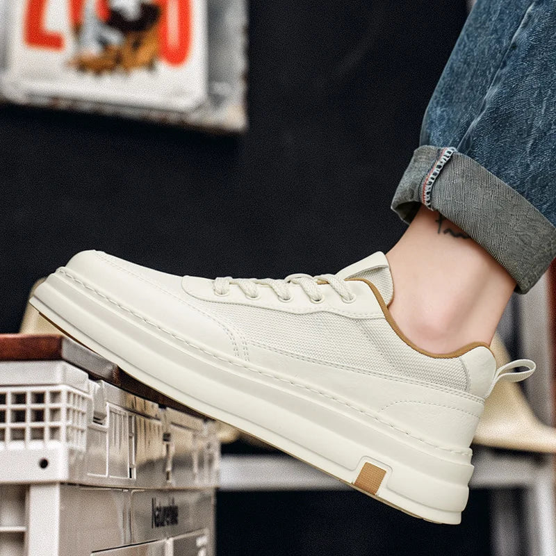 British Style Casual Leather Shoes Men Classic Soft Leather Breathable Lace-Up Walking Shoes Flat Brand Minimalist Driving Shoes