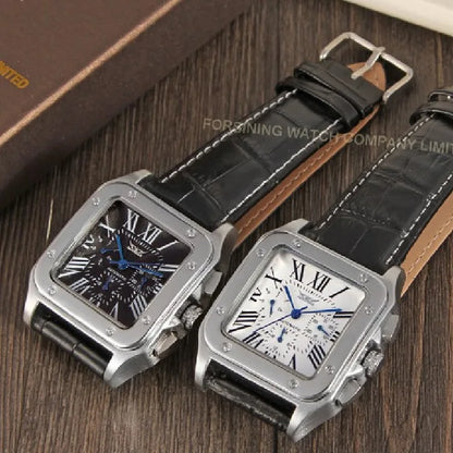 Fashion Jaragar Top Brand Men's Stylish Casual Skeleton Automatic Watch Multifunction Genuine Leather Strap Square Dial Business