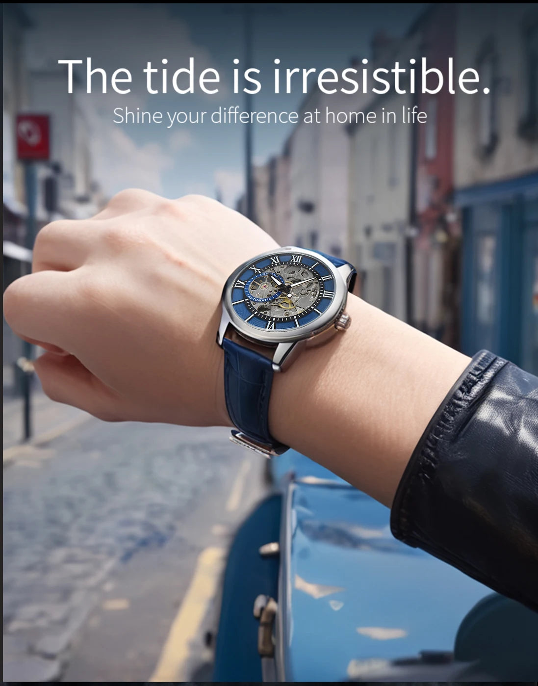LONGLUX automatic watch rome wholesale mechanical wristwatches waterproof hollow leather mens watch men gift