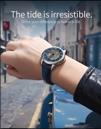 LONGLUX automatic watch rome wholesale mechanical wristwatches waterproof hollow leather mens watch men gift