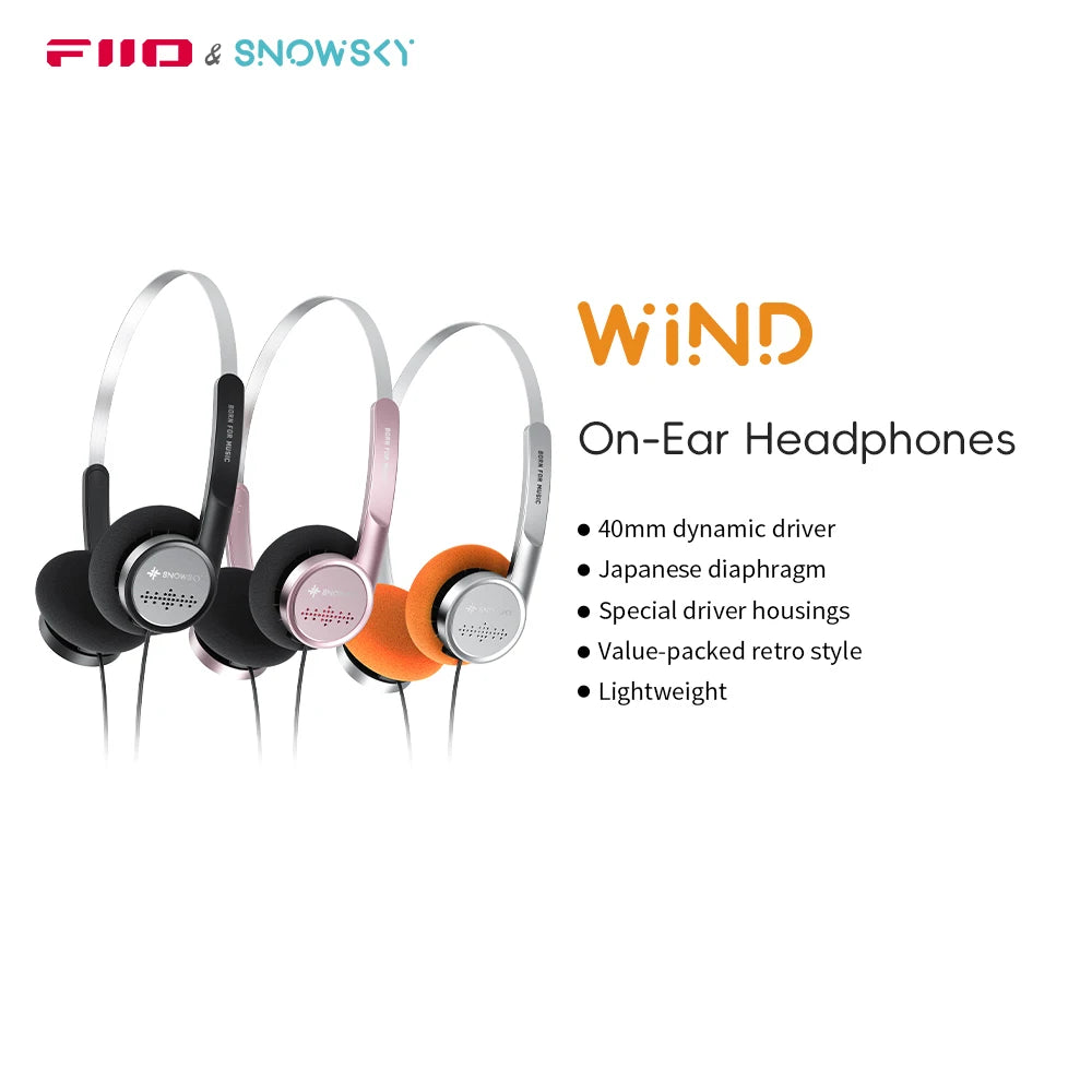 FiiO Wind 3.5mm Wired On-Ear Headphones with Microphone, HiFi Sound 40mm Dynamic Driver Gaming & Recording Headphones