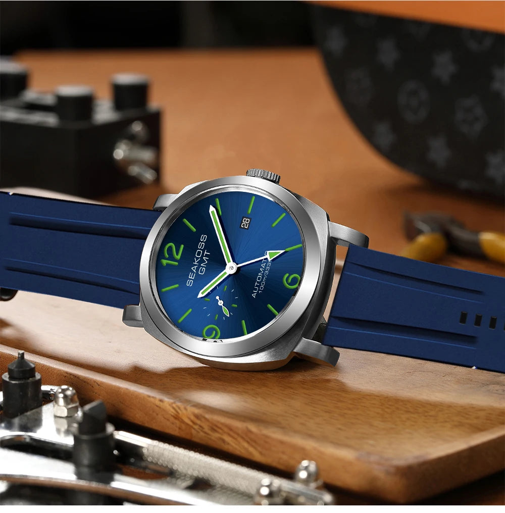 SEAKOSS GMT Men‘s Diving Automatic Mechanical Watches Seagull ST2557 Movement 316L Super Luminous Calendar 10Bar Reloj Homber