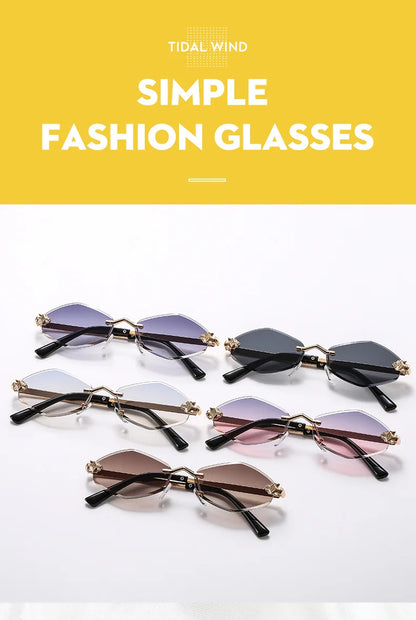 Frameless Rhombus Personalized Women's Sunglasses,Elegant And Versatile Classic Sunglasses Luxury And High-End Sunglasses UV400.