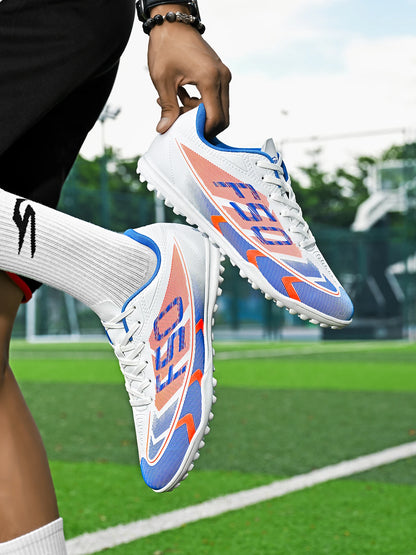 Breathable TF Soccer Shoes Men Women Kids PU+Fabric Non-Slip Wear-Resistant Rubber Sole Training Shoes
