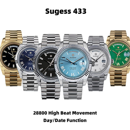 Sugess Watch Mens 40mm Date Day Automatic Dandong Peacock SL3034 Movement Retro Mechanical Wristwatch Sapphire Glass Golden New