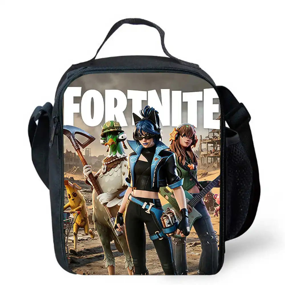 Children's Cartoon Fortnite Picnic Bag For Boys and Girls Age 5-10，Kids Insulated Cooler Lunch Bags Cute Portable Lightweight